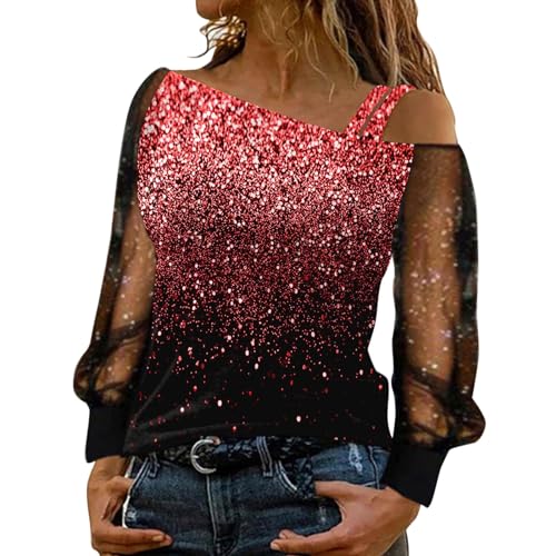 Fulidngzg Glitzer Bluse Damen Weiß Große Größen Silvester Oberteil Casual Elegant Oberteile Pailletten Herbst Winter mit Festliche Outfit Party von Fulidngzg