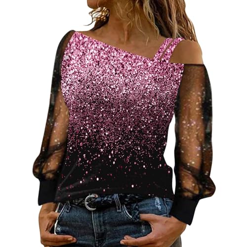 Fulidngzg Glitzer Bluse Damen Weiß Große Größen Silvester Oberteil Casual Elegant Oberteile Pailletten Herbst Winter mit Festliche Outfit Party von Fulidngzg