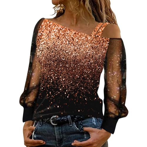 Fulidngzg Glitzer Bluse Damen Weiß Große Größen Silvester Oberteil Casual Elegant Oberteile Pailletten Herbst Winter mit Festliche Outfit Party von Fulidngzg
