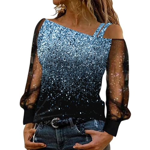 Fulidngzg Glitzer Bluse Damen Weiß Große Größen Silvester Oberteil Casual Elegant Oberteile Pailletten Herbst Winter mit Festliche Outfit Party von Fulidngzg