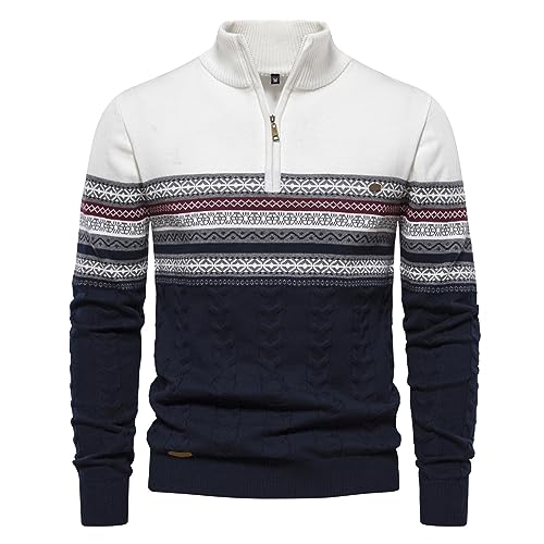 Fulidngzg half zip pullover herren Norweger Kaschmir Winterpullover Pullover mit Reißverschluss Langarm Strickpullover Rollkragenpullover mit Kragen Stehkragen Strickjacken Half Zip Sweatshirt Jumper von Fulidngzg