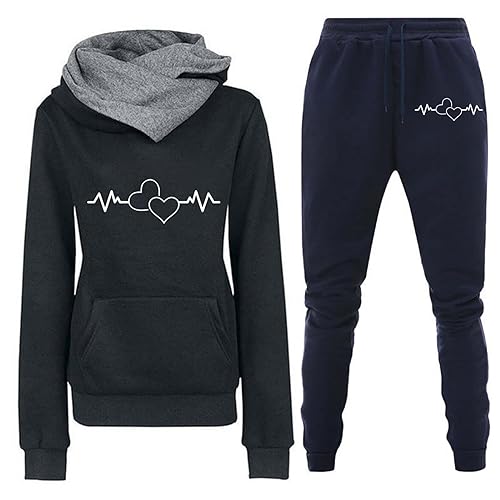 Fulidngzg Heartbeat Jogginganzug Damen Herbst Winter Gefütterte 2 Teiler Jogginganzug Hoodie Kuschelig Freizeit Sportanzug Hausanzug Elegant Y2K 2023 Trainingsanzug Große Größen Fitness Zweiteiler von Fulidngzg