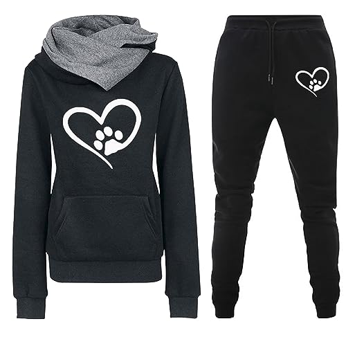 Fulidngzg Heartbeat Jogginganzug Damen Herbst Winter Gefütterte 2 Teiler Jogginganzug Hoodie Kuschelig Freizeit Sportanzug Hausanzug Elegant Y2K 2023 Trainingsanzug Große Größen Fitness Zweiteiler von Fulidngzg