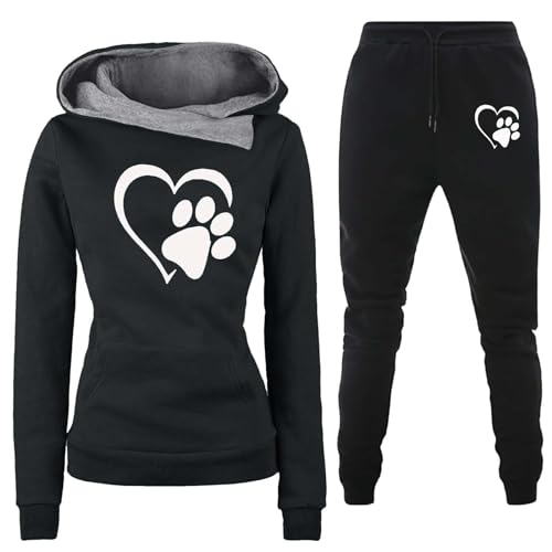 Fulidngzg Heartbeat Jogginganzug Damen Herbst Winter Gefütterte 2 Teiler Jogginganzug Hoodie Kuschelig Freizeit Sportanzug Hausanzug Elegant Y2K 2023 Trainingsanzug Große Größen Fitness Zweiteiler von Fulidngzg