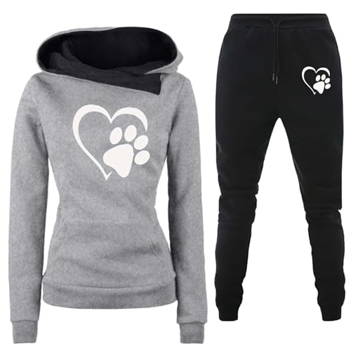 Fulidngzg Heartbeat Jogginganzug Damen Herbst Winter Gefütterte 2 Teiler Jogginganzug Hoodie Kuschelig Freizeit Sportanzug Hausanzug Elegant Y2K 2023 Trainingsanzug Große Größen Fitness Zweiteiler von Fulidngzg