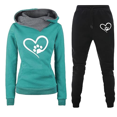 Fulidngzg Heartbeat Jogginganzug Damen Herbst Winter Gefütterte 2 Teiler Jogginganzug Hoodie Kuschelig Freizeit Sportanzug Hausanzug Elegant Y2K 2023 Trainingsanzug Große Größen Fitness Zweiteiler von Fulidngzg