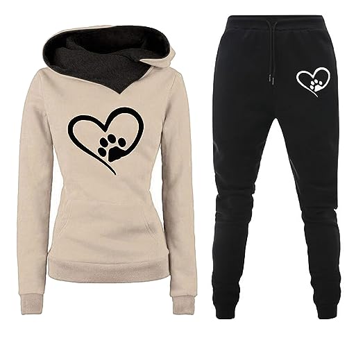 Fulidngzg Heartbeat Jogginganzug Damen: Basic Gefütterte Jogginganzug 2 Teiler Fitness Elegant Gym Sportanzug Hausanzug 2023 Freizeit Hoodie Trainingsanzug Baumwolle Große Größen Streatwear von Fulidngzg