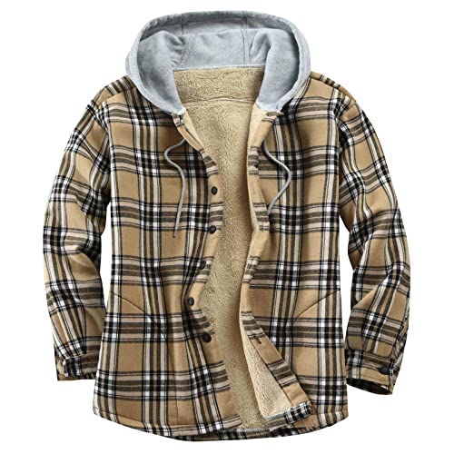 Fulidngzg Hemd Kariert Herren, Flannel Outdoor Hemdjacke Holzfällerhemd Gefüttert Button Down Karohemd Freizeithemden Slim Fit mit Kapuze Thermohemd Jagdhemden Langarm Herrenhemden Flanellhemd von Fulidngzg