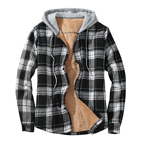 Fulidngzg Hemd Kariert Herren, Flannel Outdoor Hemdjacke Holzfällerhemd Gefüttert Button Down Karohemd Freizeithemden Slim Fit mit Kapuze Thermohemd Jagdhemden Langarm Herrenhemden Flanellhemd von Fulidngzg