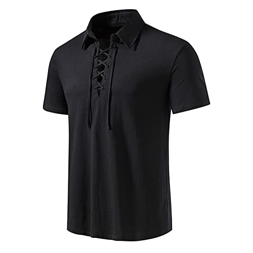 Fulidngzg Hemd Mittelalter Herren, Mittelalter Hemd Römer Ohne Kragen Schwarz Seidenhemd Vintage Slim Fit Sommerhemd Historische Leinen Kettenhemd Langarm Wikinger Cosplay Piratenkostüm Leinen Hemden von Fulidngzg