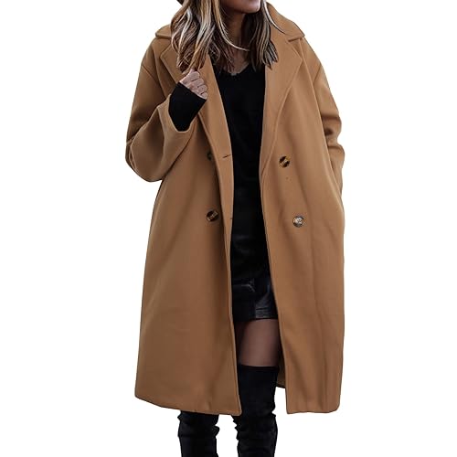 Herbst Mantel Damen Lang Warm Wollmantel Trenchcoat Wolle Schwarzer Wintermantel Damenmantel Elegant Winterjacke A-Linie Trench Coat Herbstmantel Steppmantel von Fulidngzg