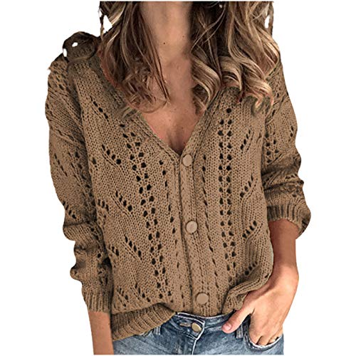 Fulidngzg Herbst Pullover Damen Lässig Oversize Pulli Strickpullover Warm Vintage Häkelpullover Pullover Dünne Sexy Sweater Longpullover Leichter Langarm Slim Winterpullover Wollpullover von Fulidngzg