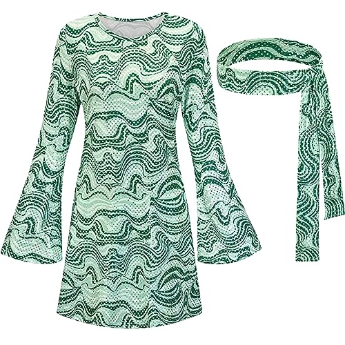 Fulidngzg Hippie kostüm Damen 70er Jahre Bekleidung Kleid 60er Kleidung Accessoires Disco Outfit Mädchen Mode Faschingskostüme für Karneval Party von Fulidngzg