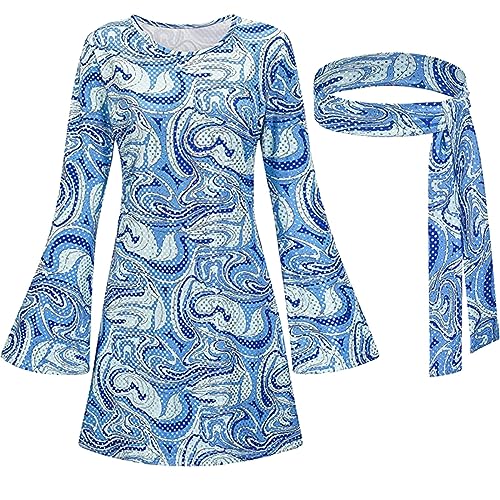 Fulidngzg Hippie kostüm Damen 70er Jahre Bekleidung Kleid 60er Kleidung Accessoires Disco Outfit Mädchen Mode Faschingskostüme für Karneval Party von Fulidngzg
