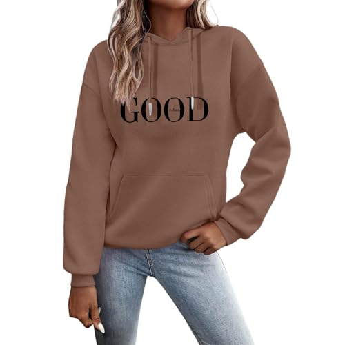 Fulidngzg Hoodie Damen Oversize, Pullover Sweatshirt Briefe Drucken Weihnachtspullover Langarm Rundhals Pulli Herbst Winter Frauen Locker Kapuzenpullover Sport Streetwear mit Kapuze Bluse Tops von Fulidngzg