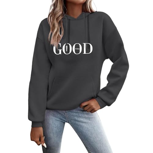 Fulidngzg Hoodie Damen Oversize, Pullover Sweatshirt Briefe Drucken Weihnachtspullover Langarm Rundhals Pulli Herbst Winter Frauen Locker Kapuzenpullover Sport Streetwear mit Kapuze Bluse Tops von Fulidngzg