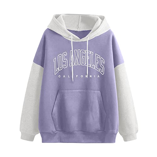 Fulidngzg Hoodies für Damen, Oversized Pullover mit Kapuze Teenager Mädchen Hoodie Elegant Los Angeles Hoody Grosse Grössen Locker Sweatshirt Pulli Festival Aesthetic Y2k Kapuzenpullover von Fulidngzg