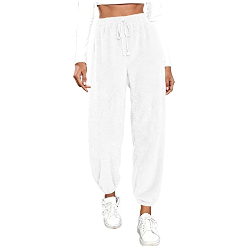 Fulidngzg Hose Weiss Damen: Gummizug Baumwolle Graue Yogahose Sporthose Baggy Y2K Teenager Mädchen Weite Freizeithose Trainingshose Blickdicht Große Größen Bequeme Sommer Joggpants Jogginghose von Fulidngzg