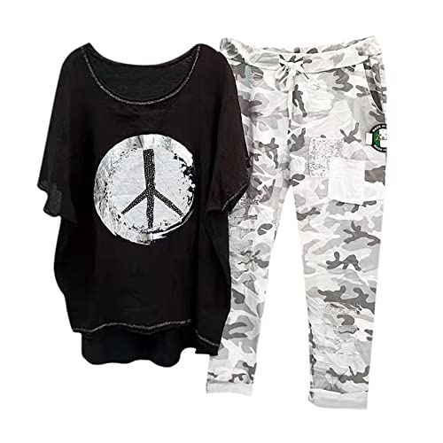 Fulidngzg Hosenanzüge Für Damen Locker Leinen Änzuge Jumpsuit Sommer Leinenbluse Und Leinenhose Sportlich Große Größe Zweiteiler Jogginganzug Modern Hosenanzug Streetwear Overall Freizeitanzug von Fulidngzg