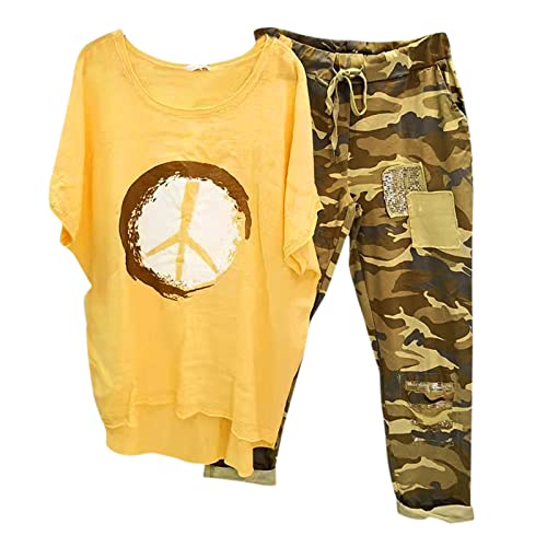 Fulidngzg Hosenanzüge Für Damen Locker Leinen Änzuge Jumpsuit Sommer Leinenbluse Und Leinenhose Sportlich Große Größe Zweiteiler Jogginganzug Modern Hosenanzug Streetwear Overall Freizeitanzug von Fulidngzg