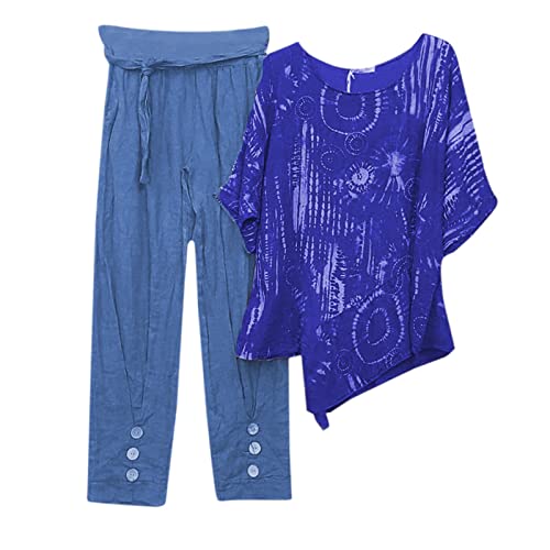 Fulidngzg Hosenanzüge Für Damen Locker Leinen Änzuge Jumpsuit Sommer Leinenbluse Und Leinenhose Sportlich Große Größe Zweiteiler Jogginganzug Modern Hosenanzug Streetwear Overall Freizeitanzug von Fulidngzg