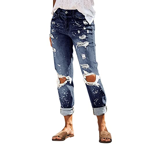 Fulidngzg Jeans Damen Schwarz Teenager Mädchen Knopf Locker Jeans Hose Jeggings High Waist mit Gummizug Länge Straight Damenjeans Kleidung Jeans Capri Italienische Mode Stradivarius Sommer von Fulidngzg