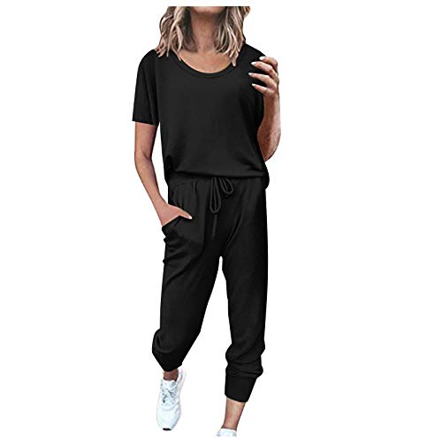 Fulidngzg Jumpsuit Damen Elegant Leinenbluse Und Leinenhose Hausanzug Suits Set Hosenanzug Jogginganzug Sommer Vintage Overall Leinenhemd Trainingsanzug Zweiteiler Locker Leinen Änzuge Freizeitanzug von Fulidngzg