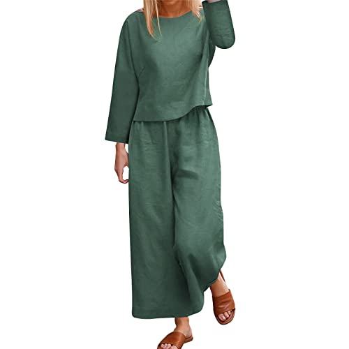 Fulidngzg Jumpsuits Für Damen Leinen Änzuge Hausanzug Suits Streetwear Hosenanzug Locker Loungewear Set Zweiteiler Große Größe Leinenbluse Und Leinenhose Leinenhemd Elegant Overall Freizeitanzug von Fulidngzg