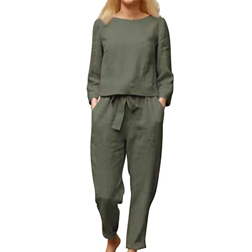 Fulidngzg Jumpsuits Für Damen Leinen Änzuge Hausanzug Suits Streetwear Hosenanzug Locker Loungewear Set Zweiteiler Große Größe Leinenbluse Und Leinenhose Leinenhemd Elegant Overall Freizeitanzug von Fulidngzg