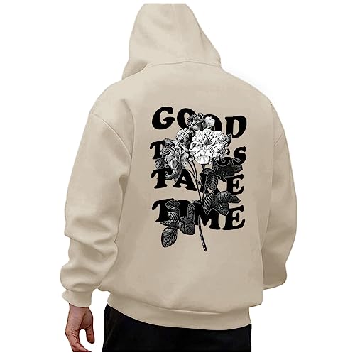 Fulidngzg Kapuzenpullover Für Herren Beige Backprint Streetwear Gym mit Kapuze Pulli Pullover Sport Winter Oversized Hoodie Herrenmode Herbst Baggy Vintage Hoodies Kapuzenpulli von Fulidngzg