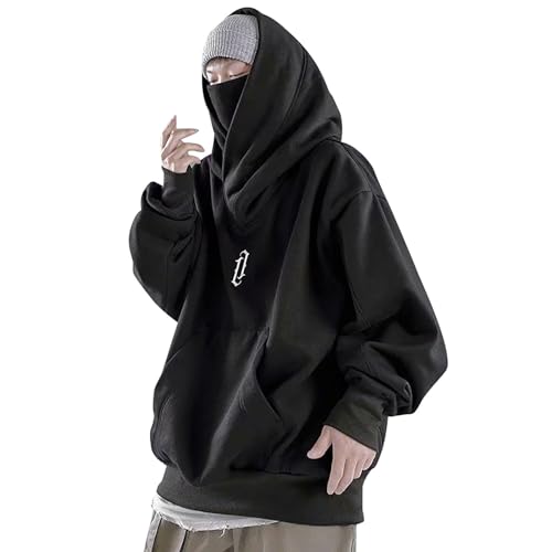 Fulidngzg Kapuzenpullover Für Herren Hip Hop Hoodie Pulli Ninja 3XL Rollkragenpullover Pullover Kuschel Cyberpunk Kapuzenpullover mit Kapuze Schalkragen Winterpullover Sweater Sweatshirts von Fulidngzg