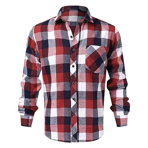 Fulidngzg Kariertes Hemd Herren Button Down Flanellhemd Freizeithemden Langarm Regular Fit Holzfällerhemd Karohemd Outdoor Flannel Jagdhemden Holzfällerjacke 5XL Hemdjacke von Fulidngzg
