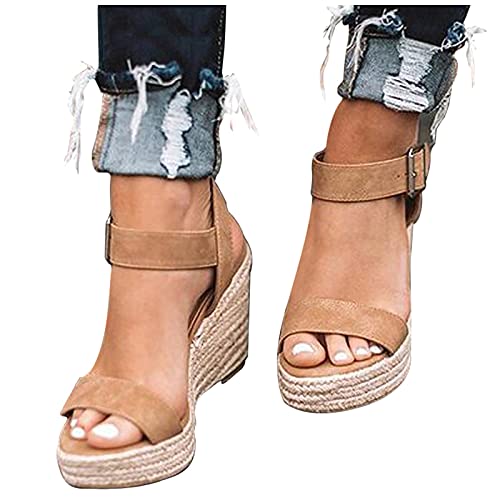 Fulidngzg Keilsandaletten Damen Weiß Schwarz Braun Plateausandalen Elegant Sommer Atmungsakitv Espadrilles Keilabsatz Freizeithose Sommerschuhe von Fulidngzg