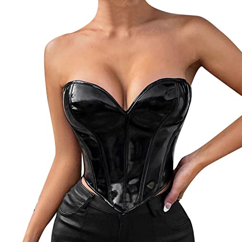 Fulidngzg Korsett Damen Sexy Latex Steampunk Halloween Spitze Vintage Bustiers Corsage Top Große Größen Mittelalter Korsage Corset Top Bauchweg Waist Cincher Strapse Bauchkorsett Unterbrust von Fulidngzg