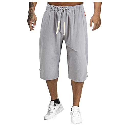 Fulidngzg Kurze Jogger Herren 3/4 Sweat Leicht Jogginghose Bermuda Cord Gym Hose Slim Fit Baggy Sweathose Sport Leinen Sporthosen Sommer Weiß Leinenhose Shorts von Fulidngzg