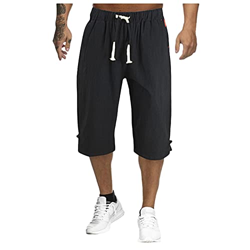 Fulidngzg Kurze Jogger Herren 3/4 Sweat Leicht Jogginghose Bermuda Cord Gym Hose Slim Fit Baggy Sweathose Sport Leinen Sporthosen Sommer Weiß Leinenhose Shorts von Fulidngzg
