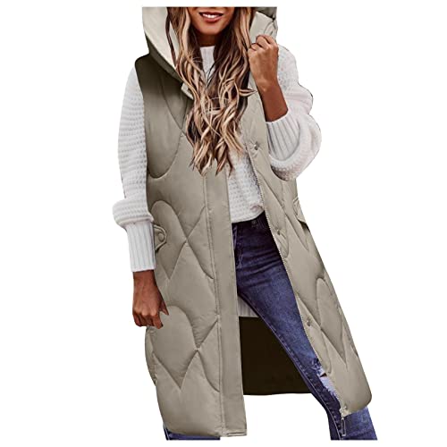 Fulidngzg Lange Weste Damen, Winter mit Kapuze Daunenweste Steppweste Übergang Longweste Winterweste Reißverschluss Warm Ärmellose Pufferweste Mantel Softshell Elegant Übergangsweste von Fulidngzg