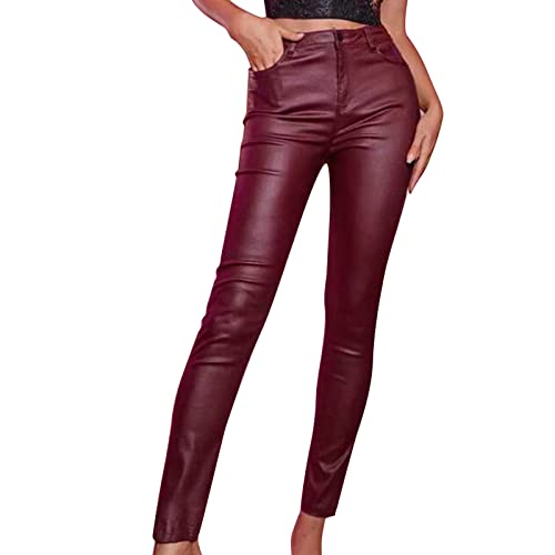 Fulidngzg Lederhose Damen Schwarz, Schwarz Glanz Lackhose Leggings Latex High Waist Lederleggings Lederhose Motorrad Steampunk Kunstlederhose Strumpfhosen Shape Sexy Scrunch Butt Lederoptik Hose von Fulidngzg