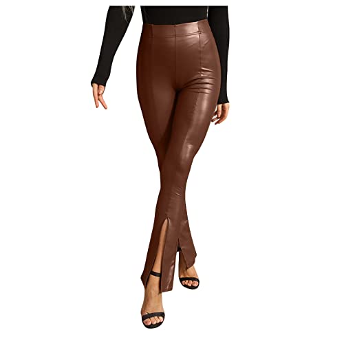 Fulidngzg Lederimitat Hose Damen, Motorrad Glanz Leggings Lederhose Leder Gym Kunstlederhose Lackhose Sexy Schwarz Lederleggings Lederoptik Hose Lack Push Up Skinny Strumpfhosen von Fulidngzg