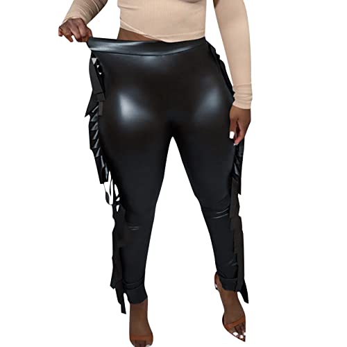 Fulidngzg Lederimitat Hose Damen Motorrad Glanz Kunstlederhose Leggings Leder High Waist Lederhose Lederleggings Scrunch Butt Latex Lackhose Lederoptik Hose Schwarz Steampunk Sexy Motorradhose von Fulidngzg