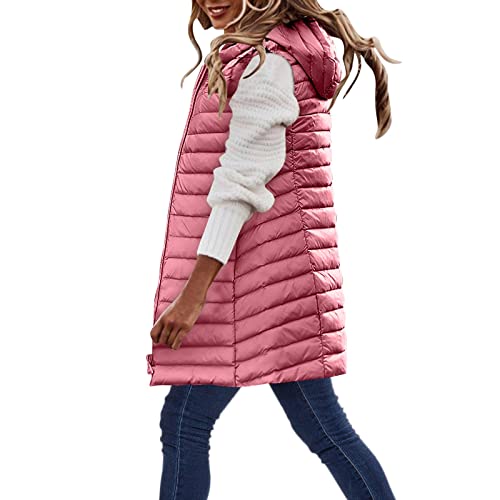Fulidngzg Leichte Steppweste Damen, mit Kapuze Fleeceweste Übergang Reißverschluss Damenweste Lange Schwarze Longweste Gesteppt Daunenweste Warm Outdoor Pufferweste Übergangsjacke von Fulidngzg