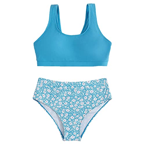 Fulidngzg Mädchen Bikini 164 Set mit Shorts Badeanzug Bikinihose Push Up Teenager Rüschen Badeanzüge Zweiteilige Bedruckte mit Triangel Bikinioberteil Bikini Tankini für Mädchen 2-14 Jahre von Fulidngzg