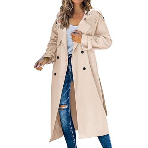 Fulidngzg Mantel Damen Elegant Oversize Leicht Übergangsmantel Übergangsjacke Beige Frühling Trenchcoat Frühlingsmantel Tailliert Vintage Jacke Sommermantel Schwarz Lang Trench Coat Long Coat von Fulidngzg