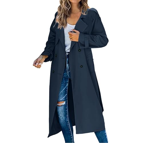 Fulidngzg Mantel Damen Elegant Oversize Leicht Übergangsmantel Übergangsjacke Beige Frühling Trenchcoat Frühlingsmantel Tailliert Vintage Jacke Sommermantel Schwarz Lang Trench Coat Long Coat von Fulidngzg