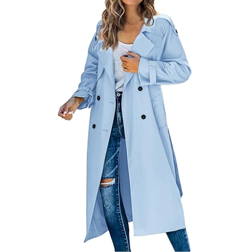 Fulidngzg Mantel Damen Elegant Oversize Leicht Übergangsmantel Übergangsjacke Beige Frühling Trenchcoat Frühlingsmantel Tailliert Vintage Jacke Sommermantel Schwarz Lang Trench Coat Long von Fulidngzg