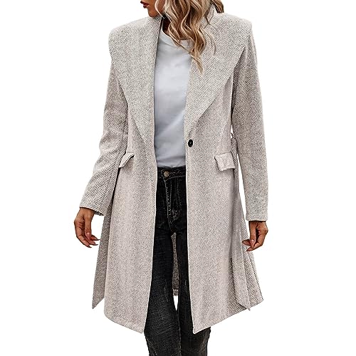 Fulidngzg Mantel Damen Elegant Wolle A-Linie Wollmantel Trenchcoat Lang Übergang Wintermantel Trench Coat Schwarzer Boucle Blazer Wolljacke Elegant Windjacke Parka Winterparka von Fulidngzg