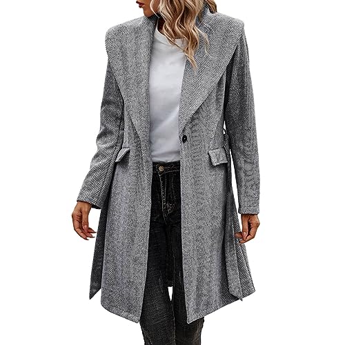 Fulidngzg Mantel Damen Elegant Wolle A-Linie Wollmantel Trenchcoat Lang Übergang Wintermantel Trench Coat Schwarzer Boucle Blazer Wolljacke Elegant Windjacke Parka Winterparka von Fulidngzg