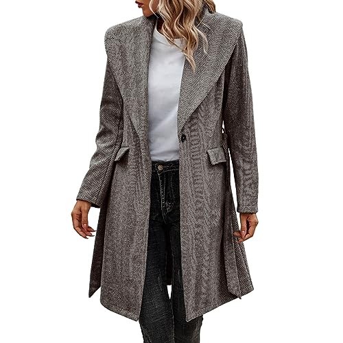 Fulidngzg Mantel Damen Winter: Lang Leicht Wollmantel Wintermantel Wolle Warm Trenchcoat Trench Coat Übergang Damenmantel Boucle Blazer Herbst Winter Steppmantel Mantel Herbstmantel von Fulidngzg