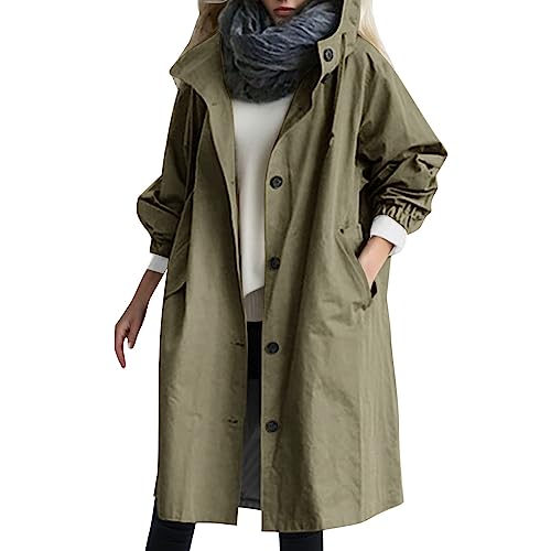 Fulidngzg Mantel Frühling Damen Oversize mit Kapuze Übergangsmantel Frühlingsmantel Vintage Lang Trenchcoat Damenmantel Beige Übergang Jacke Sommermantel Elegant Frühjahrsjacke Trench Coat von Fulidngzg
