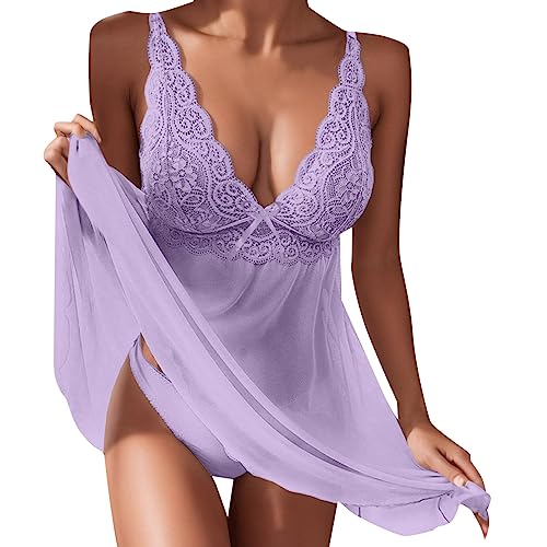 Fulidngzg Negligee Damen Sexy Große Größe: Curvy Sommer Unterwäsche Erotisch Ouvert Corsage Spitze Reizwäsche Outfit Spitze Nachtkleid Kurz Body Cosplay Unterwäsche Mollig Hot Dessous-Sets Unterkleid von Fulidngzg